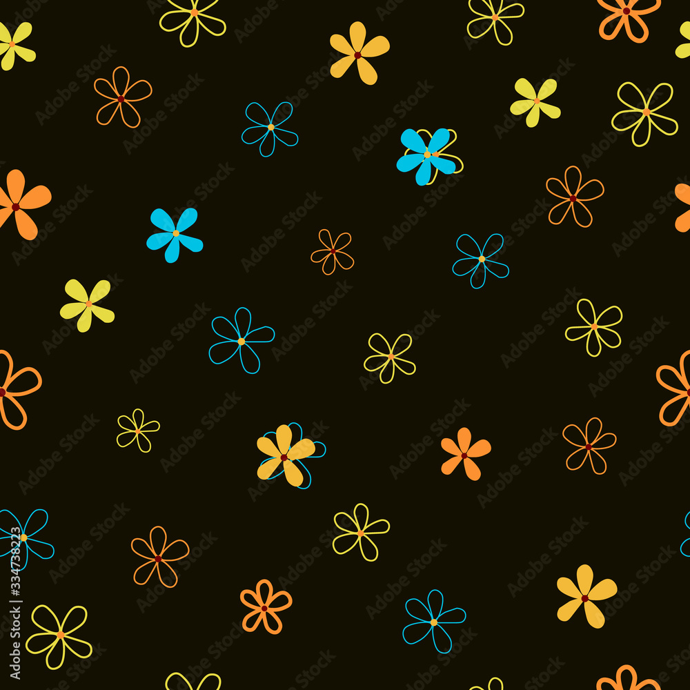 Seamless floral pattern on black background.