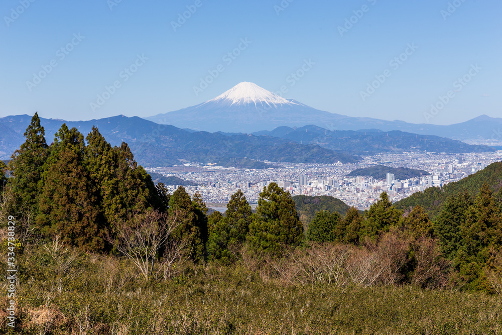 焼津アルプス 満観峰から静岡市の町並みと富士山