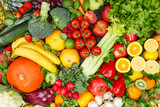 Background food fruits and vegetables collection fruit vegetable healthy eating diet apples oranges tomatoes