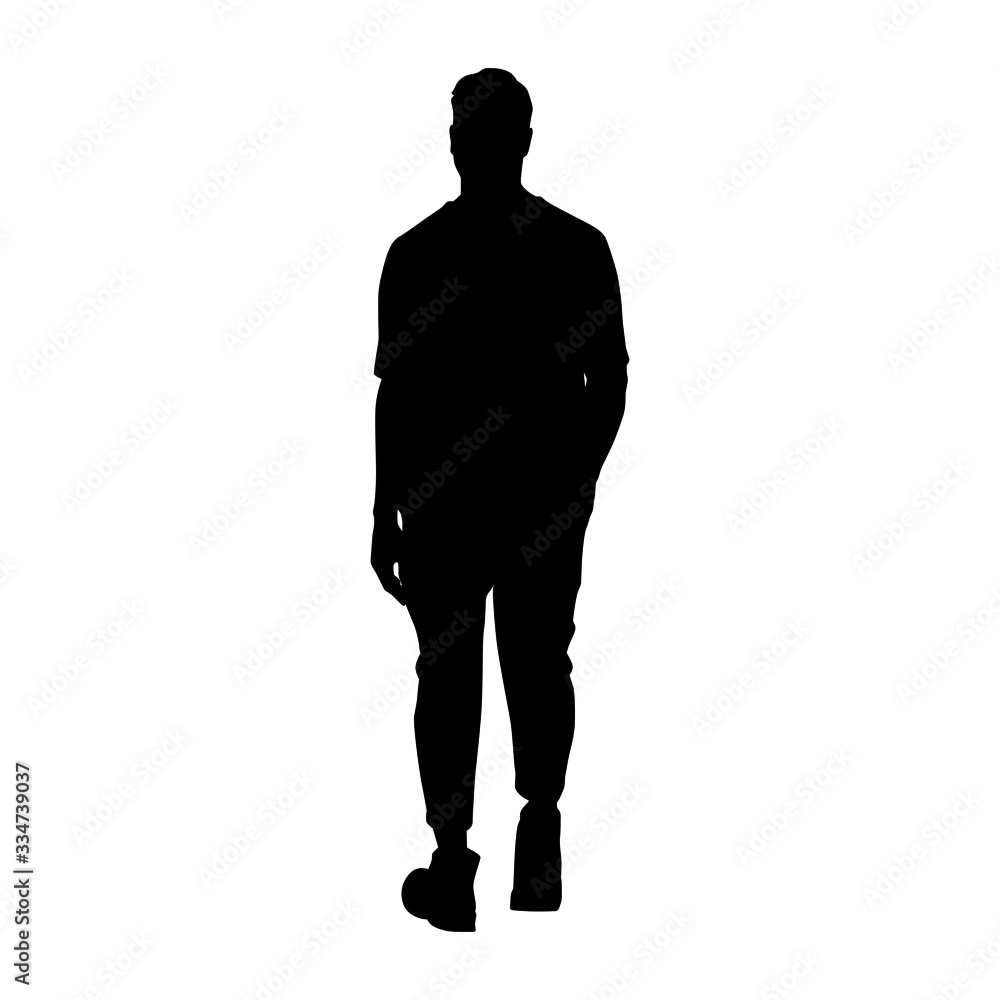 Walking man, front view, isolated vector silhouette