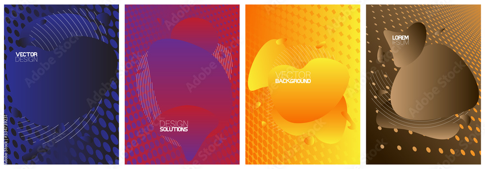 Modern poster template set with geometric patterns. Abstract Cover Design with creative Flowing Liquid Shapes. Dynamical Design collection, abstract banners with gradient. Vector EPS 10