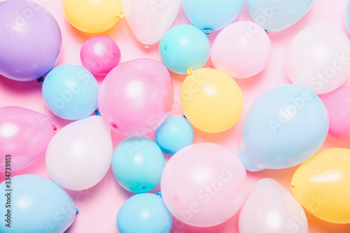 Birthday background with colorful balloons  top view
