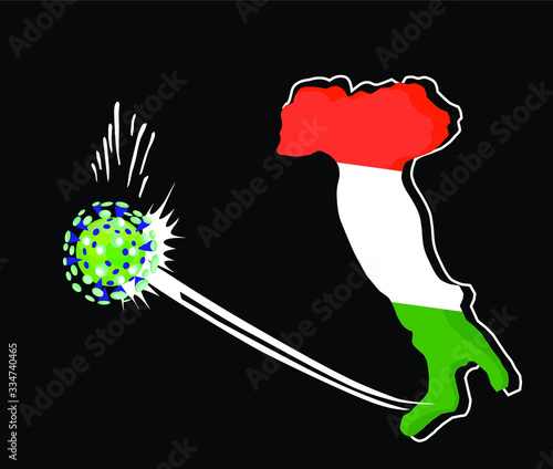 Viva l"Italia! Un'immagine simbolica dell'Italia colorata dal tricolore nazionale che vince la guerra con un nuovo virus.