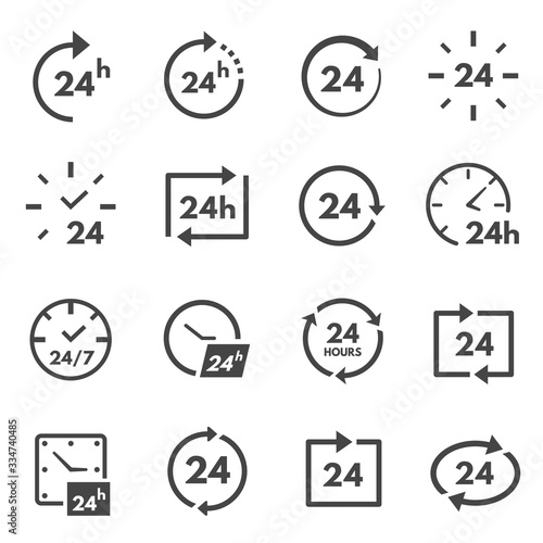24 hours icon set, twenty-four hours a day working decor