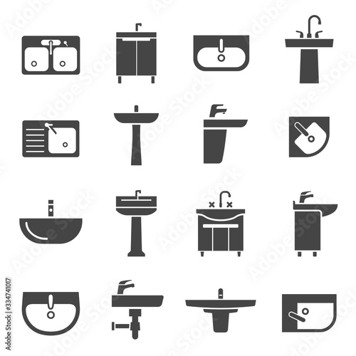 Sink with taps icon set for kitchen and bathroom
