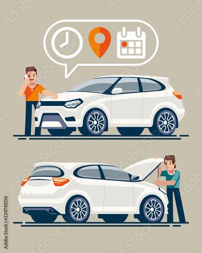 The seller assigns a meeting to the buyer by phone to sell his car. The buyer, opening the hood, examines the vehicle.