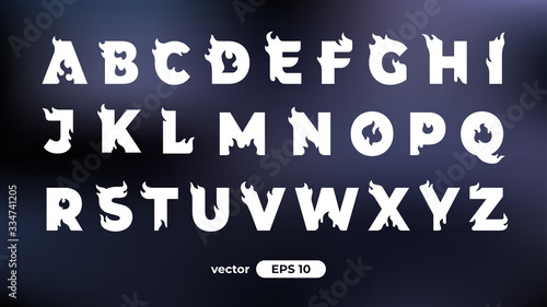 Fire alphabet. Burning letters. Flat style vector illustration. Font set isolated on a white background. Cartoon simple modern design.
