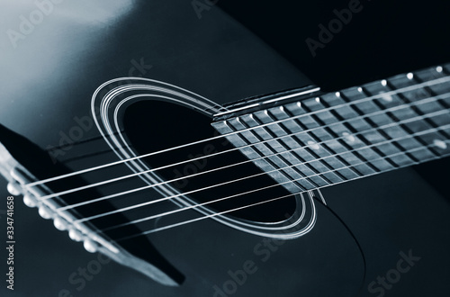black acoustic guitar close up