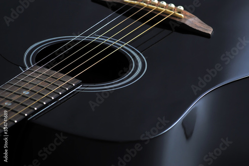 black acoustic guitar close up