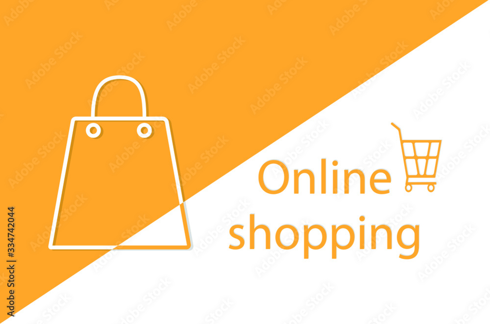 Shopping Online on white and yellow background,Modern flat design concept of web page design for website website,Shopping cart with bags background. Vector illustration. Shopping Online on white and yellow background,Modern flat design concept of web page design for website website,Shopping cart with bags background. Vector illustration.