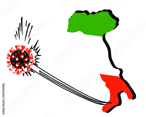 Forza Italia! Un'immagine simbolica dell'Italia colorata dal tricolore nazionale che combatte il coronavirus.