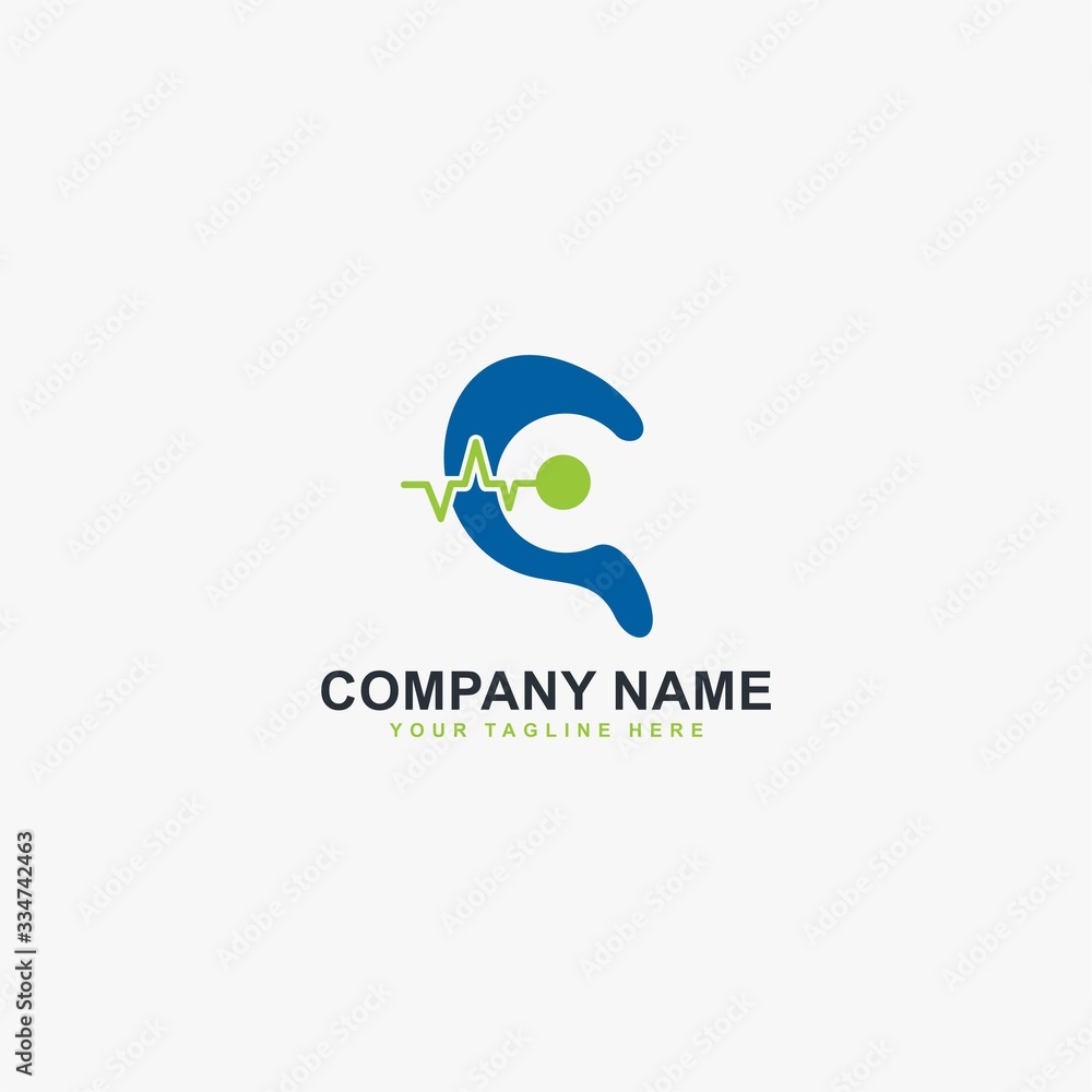 Hearing care clinic logo design vector. Medical care sign symbol. Blue hears with the medical icon vector. Hearing care clinic logo design vector. Medical care sign symbol. Blue hears with the medical icon vector.