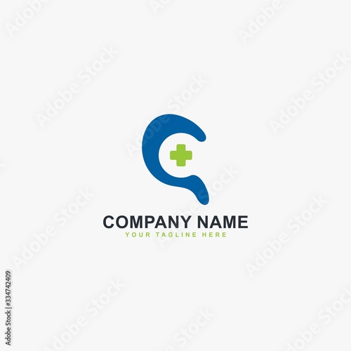 Hearing care clinic logo design vector. Medical care sign symbol. Blue hears with the medical icon vector. 