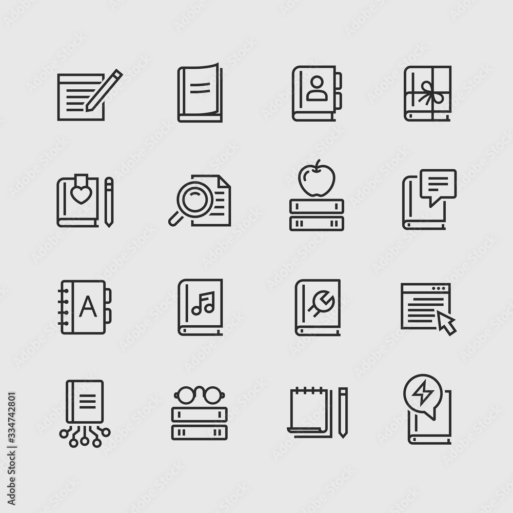 Set of book thin line icons Set of book thin line icons