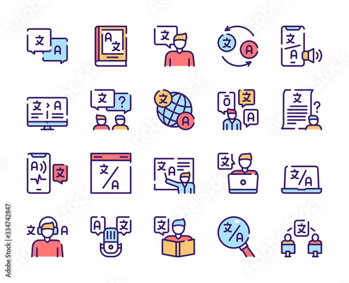 Language learning outline icons set
