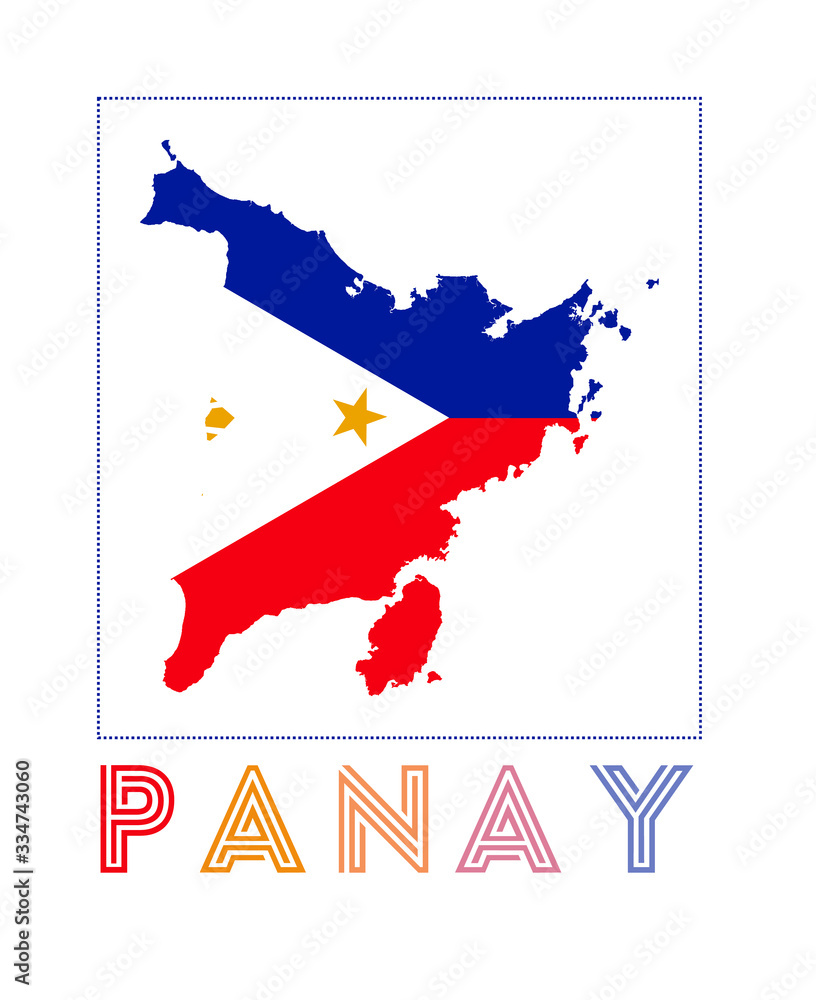 Panay Logo. Map of Panay with island name and flag. Stylish vector