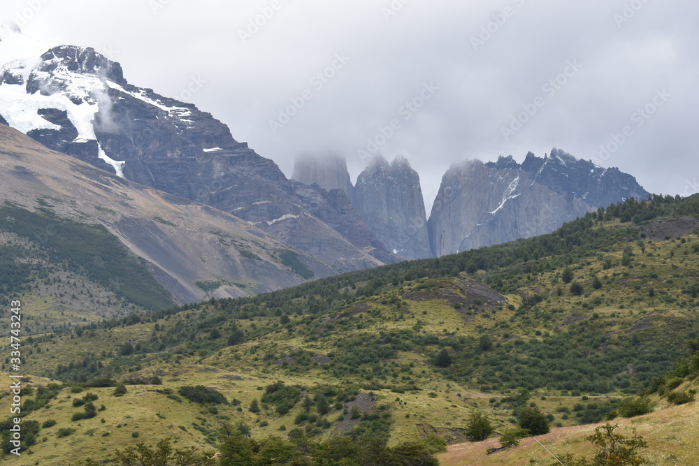 Hiking trail on the way to Base de las Torres in Torres del Paine National Park in Chile, Patagonia Hiking trail on the way to Base de las Torres in Torres del Paine National Park in Chile, Patagonia