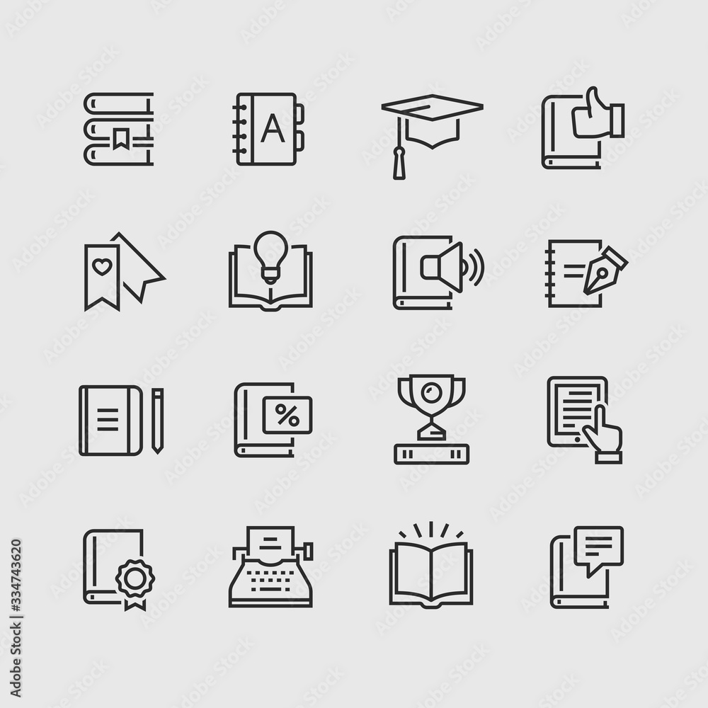 Set of book thin line icons Set of book thin line icons