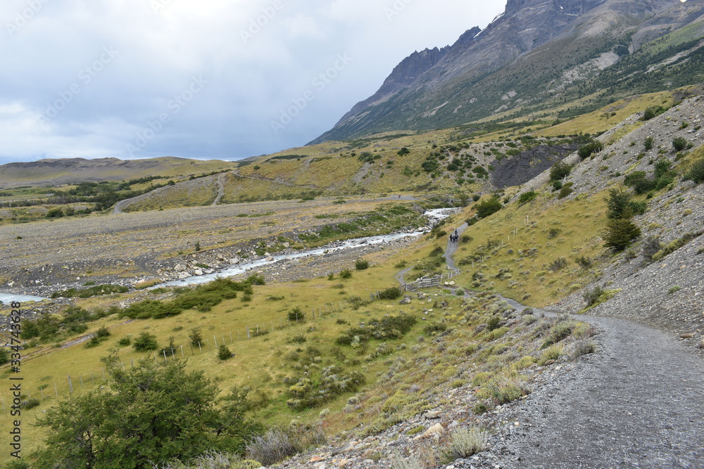 Hiking trail on the way to Base de las Torres in Torres del Paine National Park in Chile, Patagonia