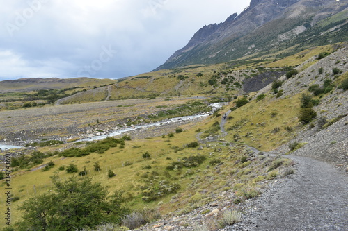 Hiking trail on the way to Base de las Torres in Torres del Paine National Park in Chile, Patagonia