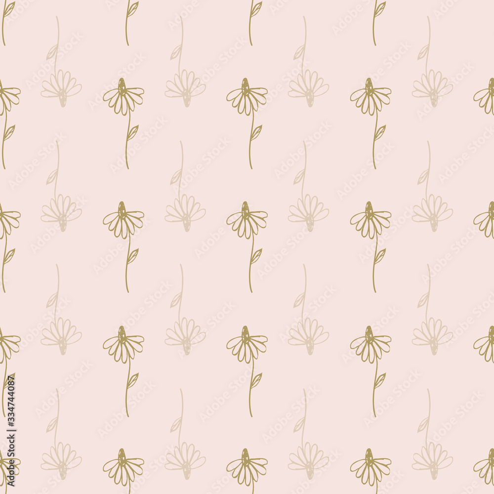 Golden wild flower repeat pattern line art print background Golden wild flower repeat pattern line art print background