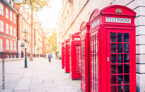 Traditional telephone boxes in London  UK