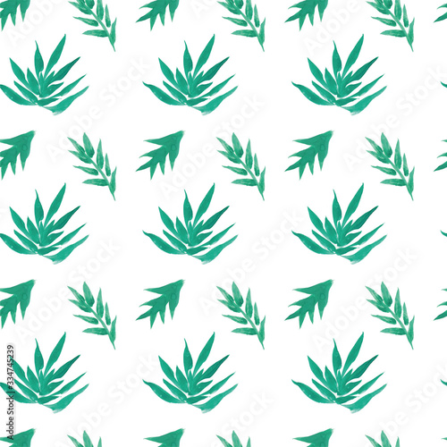 Green leaves seamless pattern of watercolor illustration