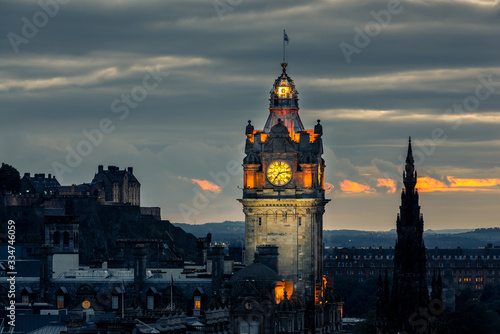 Edinburgh city skyline and castle at night  Scotland