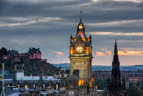 Edinburgh city skyline and castle at night, Scotland