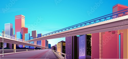 City street buildings, skyline view
