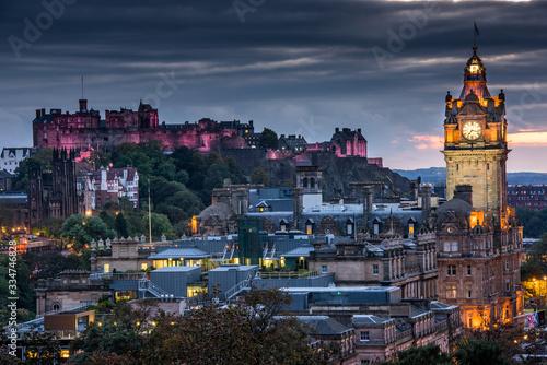 Edinburgh city skyline and castle at night  Scotland