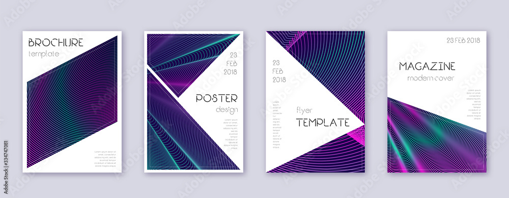 Triangle brochure design template set. Neon abstra Triangle brochure design template set. Neon abstra