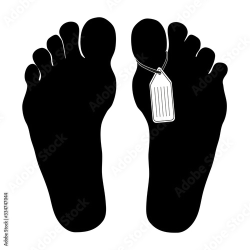 Legs are marked by death. The corpse in the morgue. Flat vector illustration isolated on white background. The tag on the corpse icon can be used for the web and mobile web applications. Vector