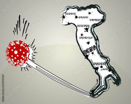 Basta gia! Un'immagine simbolica dell'Italia, come graffito realizzato sul muro, che combatte il coronavirus.