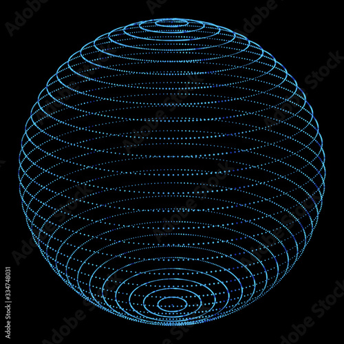 Abstract sphere of multiple points. Globe or ball. Digital technology. Illustration in space style. Futuristic vector illustration.