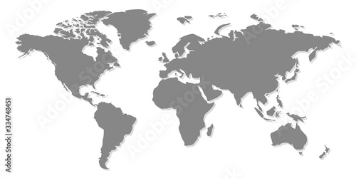 A simplified map of the world. Stylized generalized gray card on a white background. In flat style. Website template  design  cover. Australia  Asia  America  Europe  Africa. Vector