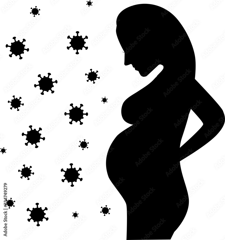 Pregnant girl and Novel coronavirus 2019-nCoV isolated on white background.
