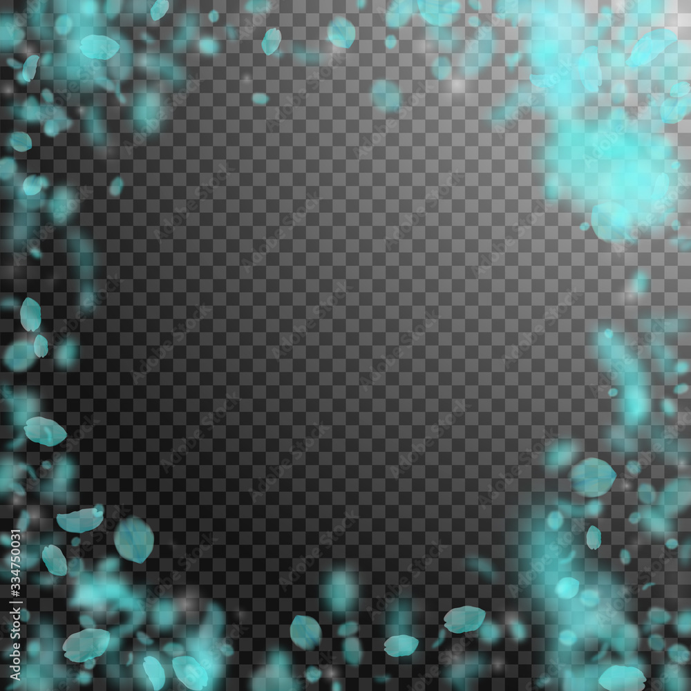 Turquoise flower petals falling down. Artistic rom Turquoise flower petals falling down. Artistic rom
