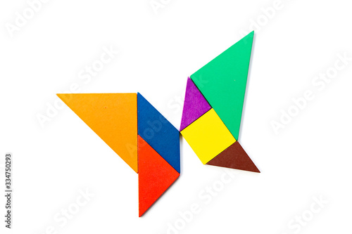 Free Download Color wood tangram puzzle in butterfly shape on white background - GFXLoad