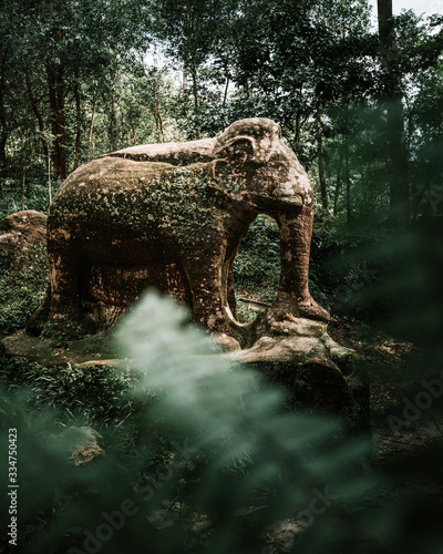 Old elephant statue in Phnom Kulen, Siem Reap, Cambodia