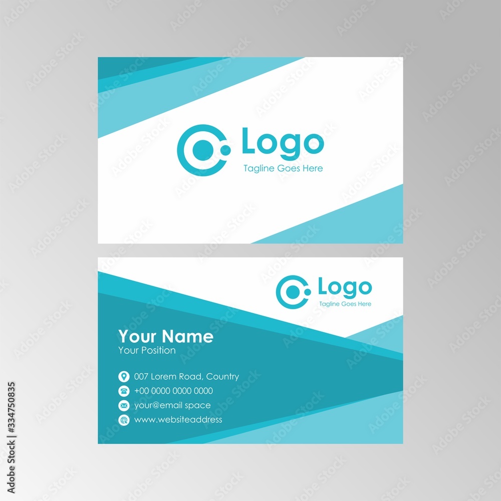 Simple abstract geometric turquoise white business card design, professional name card template vector