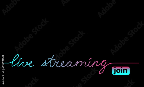 Live streaming black web banner, background with tiktok colors. Lettering Online concert and join button. Minimalist black background for tik tok.
