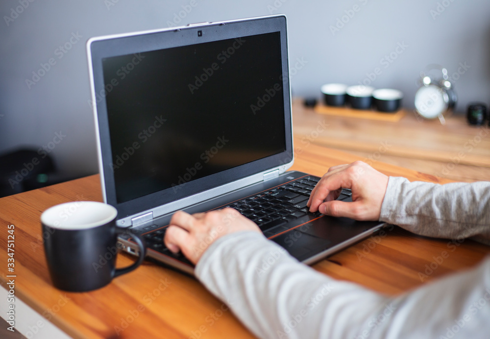 Remote work at home with a laptop Remote work at home with a laptop