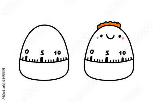 Kichen timer hand drawn vector illustration in cartoon comic style smiling device