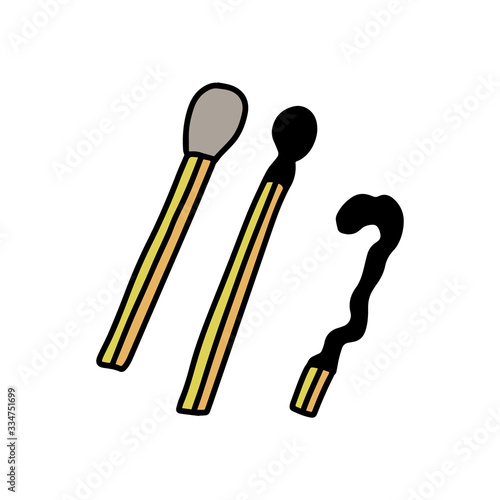 Safety match hand drawn vector illustration in cartoon comic style burn fire flame