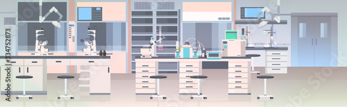 modern lab interior empty no people chemical laboratory with furniture horizontal vector illustration