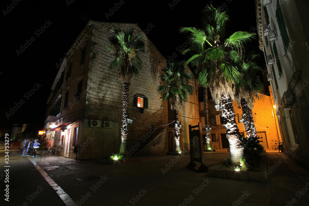 Naklejka premium Old town of Vis town on Vis island, Croatia, by night