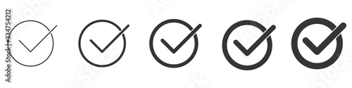 Slika na platnu Set of check marks in a circle. Vector tick icons.