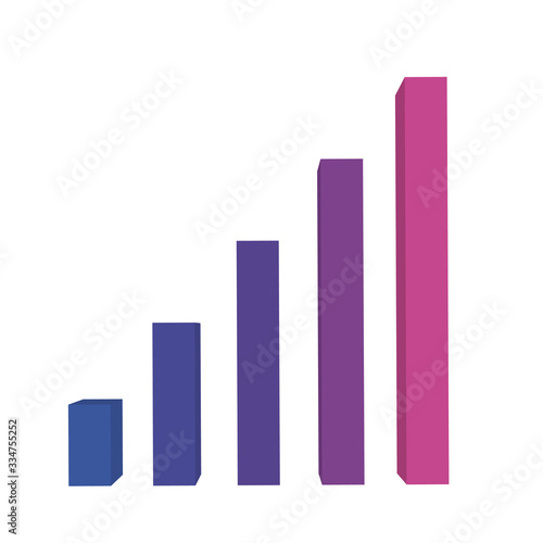 Bar chart of 5 growing columns. 3D isometric colorful vector graph. Economical growth  increase or success theme