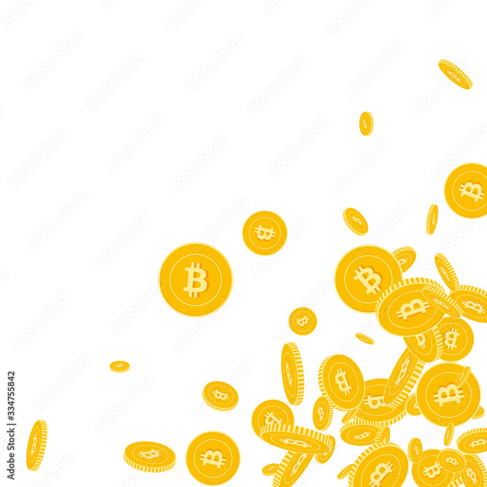 Fototapeta Bitcoin, internet currency coins falling. Scattere